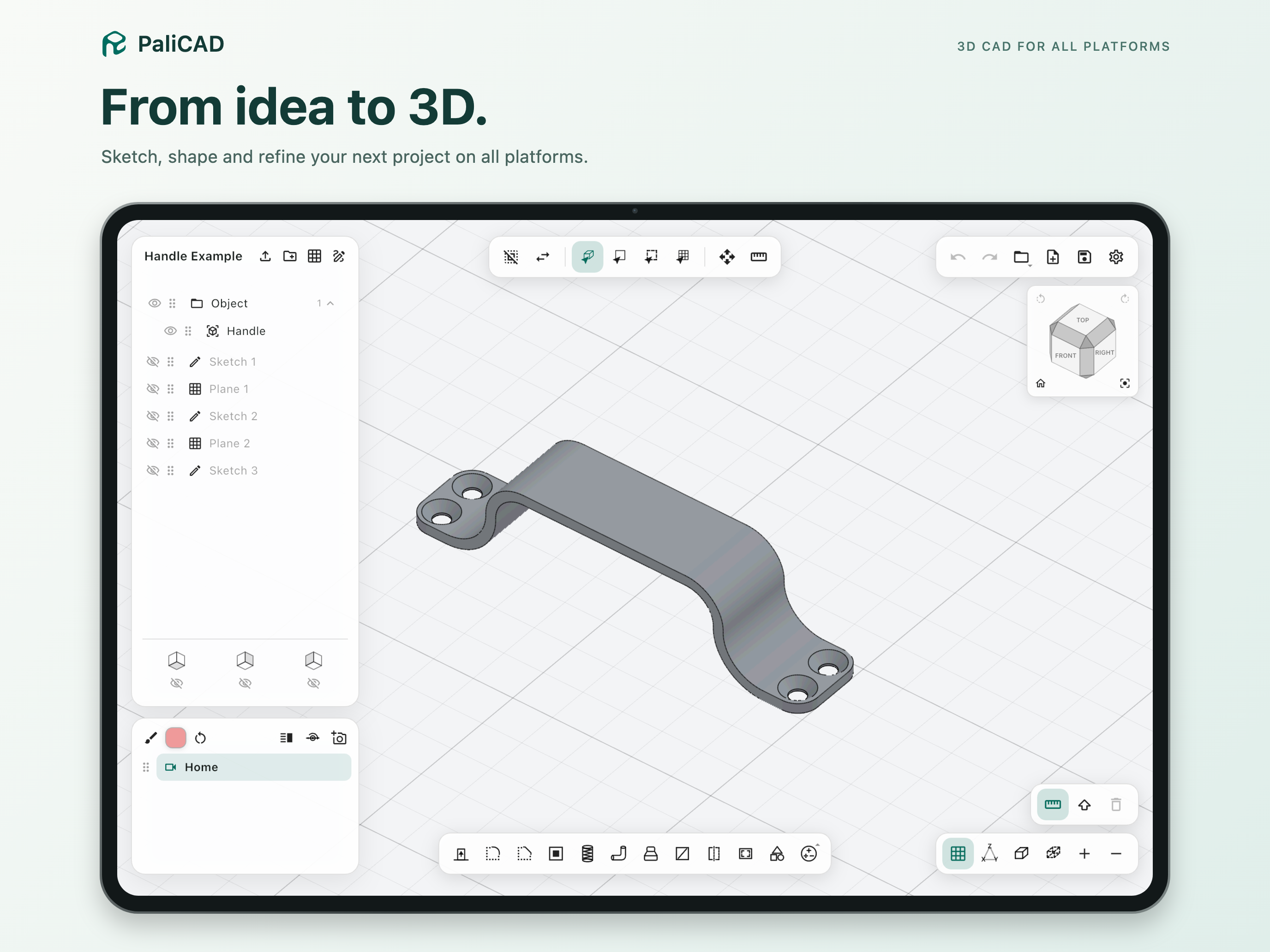 From idea to 3D - PaliCAD showing a modelled handle