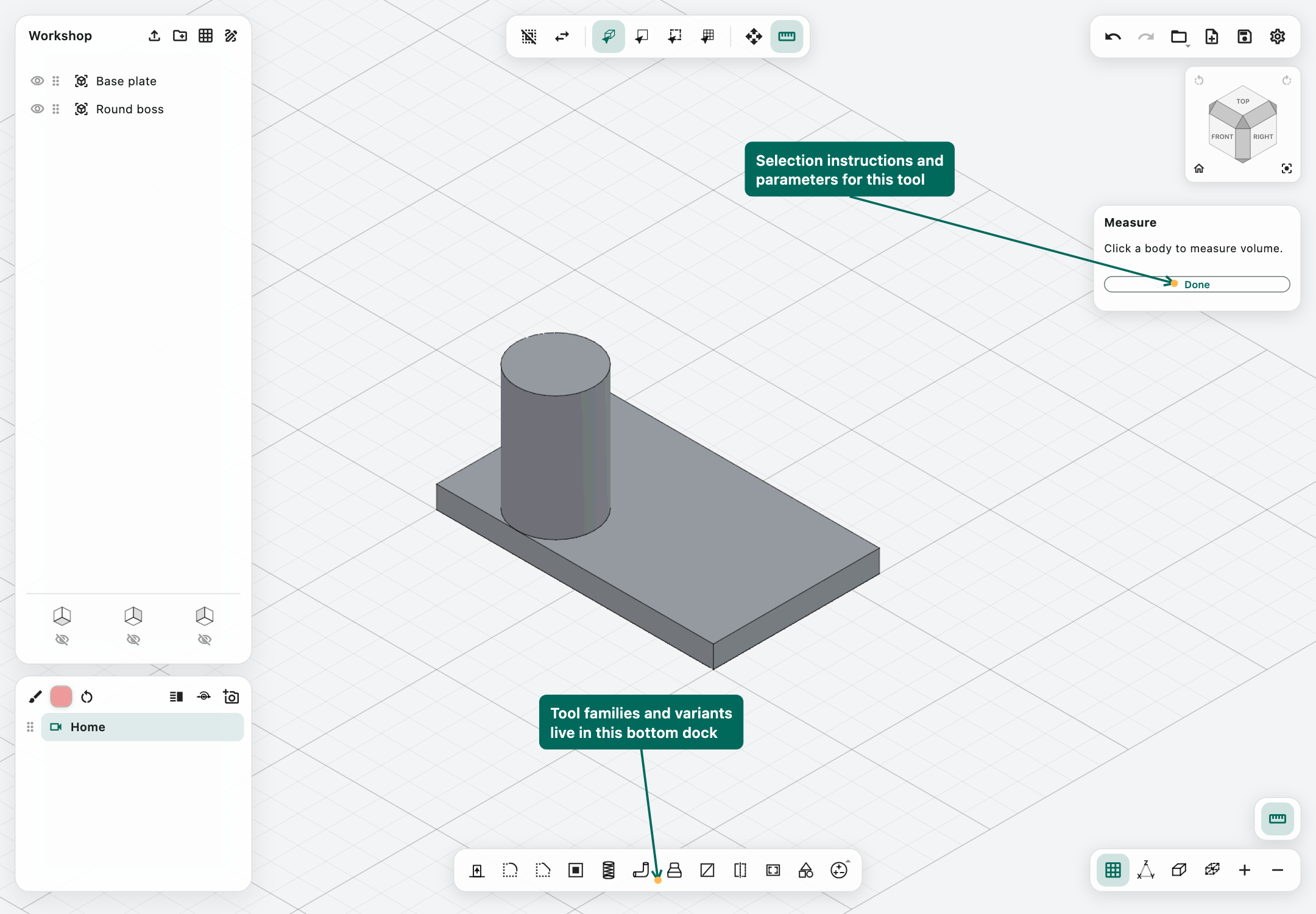 Measure tool in the modelling workspace